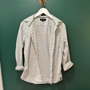 Banana Republic Striped Cotton Button-Down Shirt - Light Blue & White